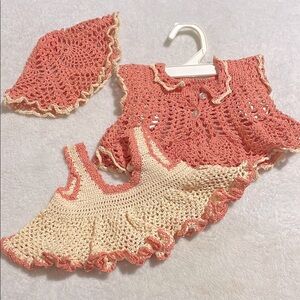 Handmade Crochet Baby Outfit Set in Peach and Cream